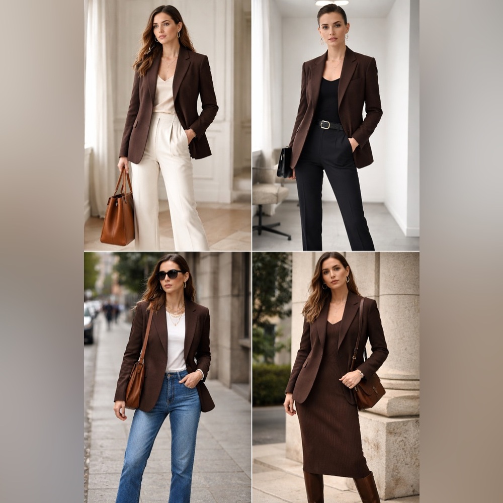 Max Mara Modern Boss Energy Brown Wool Blend Blazer Size 8.